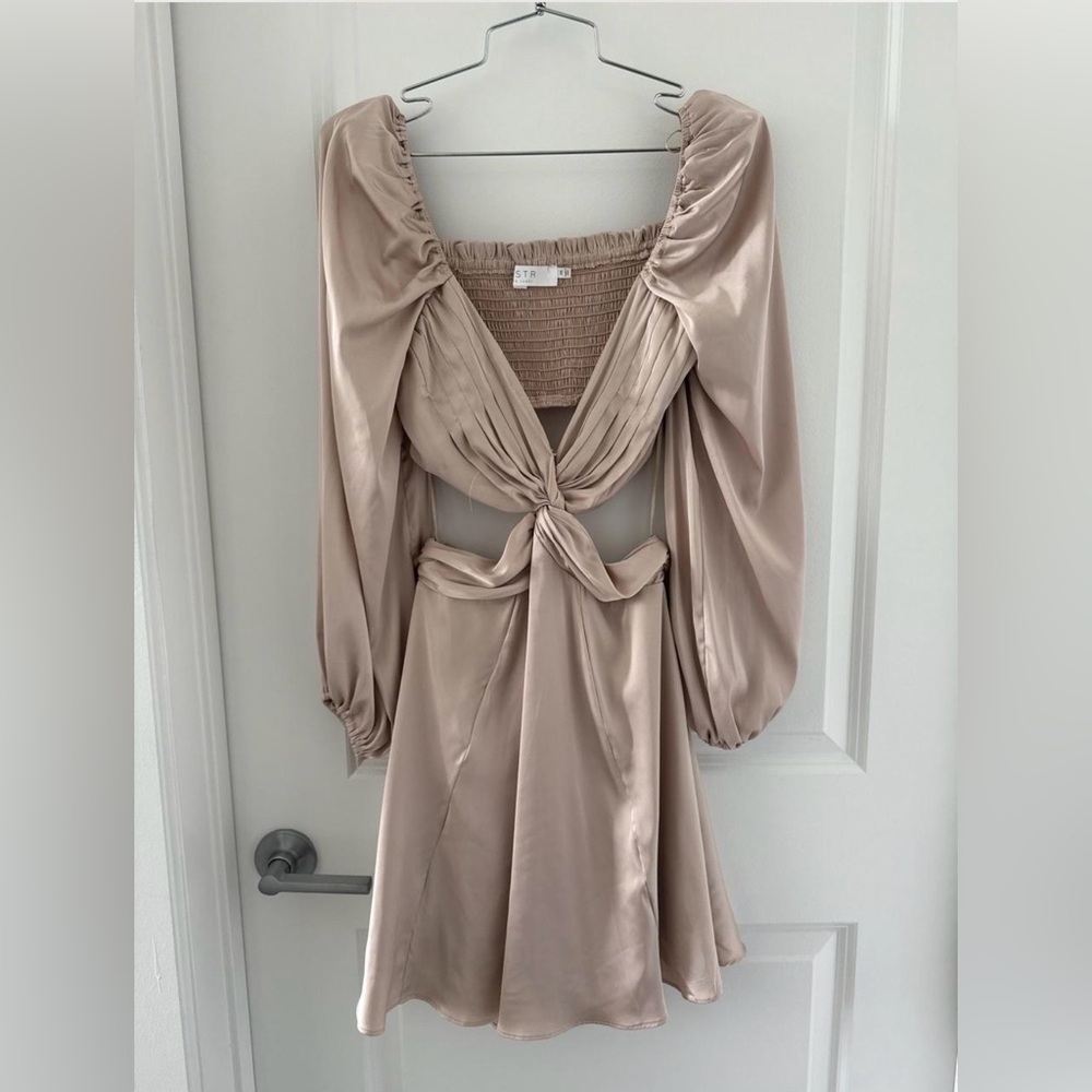 Satin Tie-Front Mini Dress in Champagne